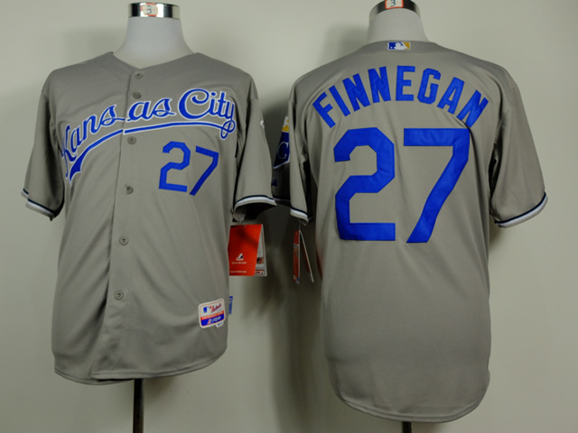 Men Kansas City Royals 27 Finnegan Grey MLB Jerseys